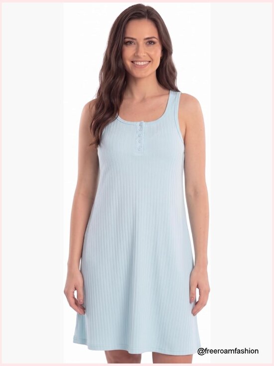 Other - Sleeveless Henley Nightgown Soft Stretch Tank Sleep Shirt Dress Size M
